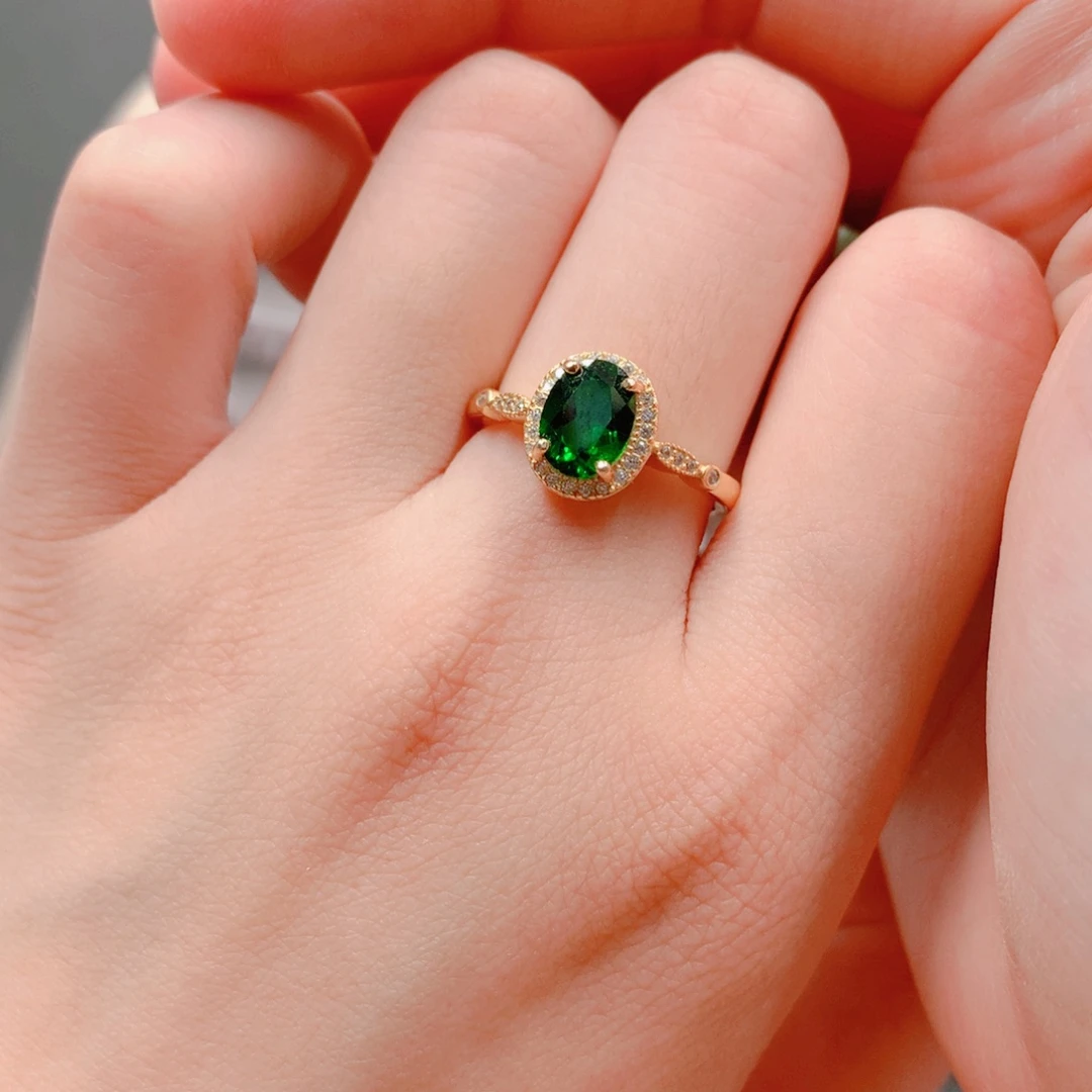 戒指透辉石银S925镶嵌