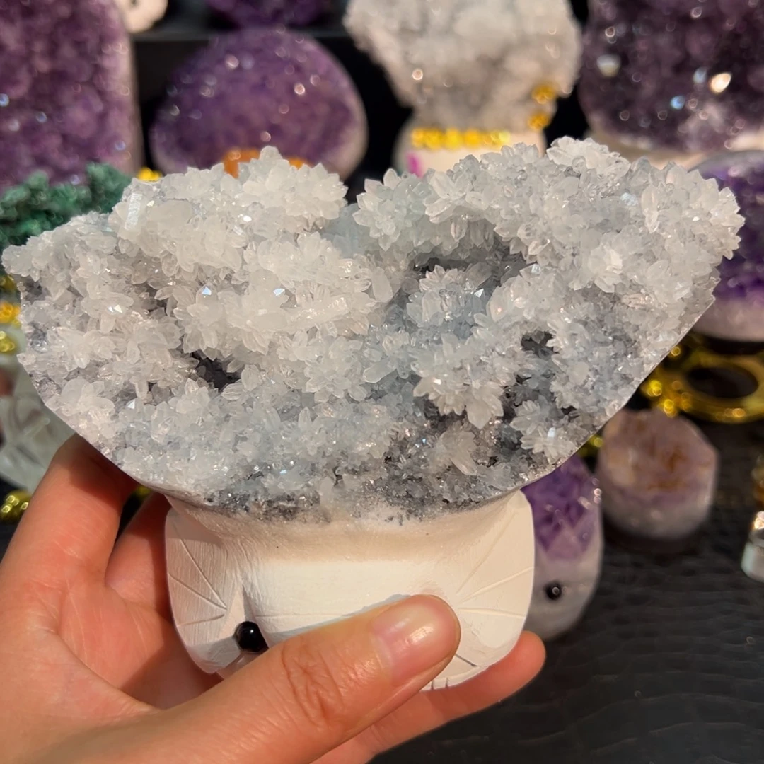 珠宝半成品紫晶未镶嵌14白水晶晶花簇