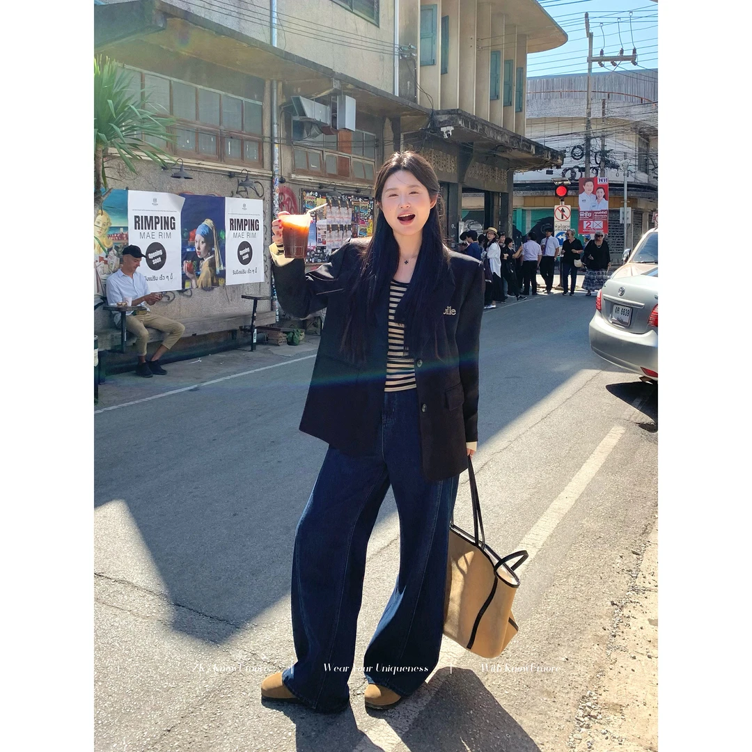 知葵微胖定制【小花欧尼】初春韩系宽松正肩西装外套12244X4617