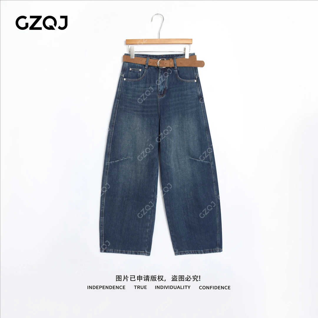 老琴私服【松弛牛裤】加绒高街显瘦腰带弯刀牛仔裤女冬季新款 78733