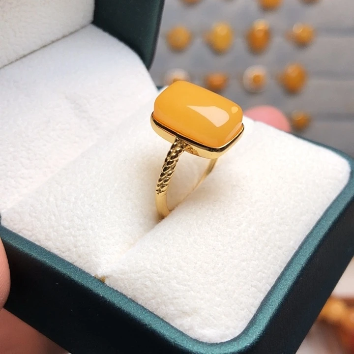 蜜蜡银S925镶嵌戒指