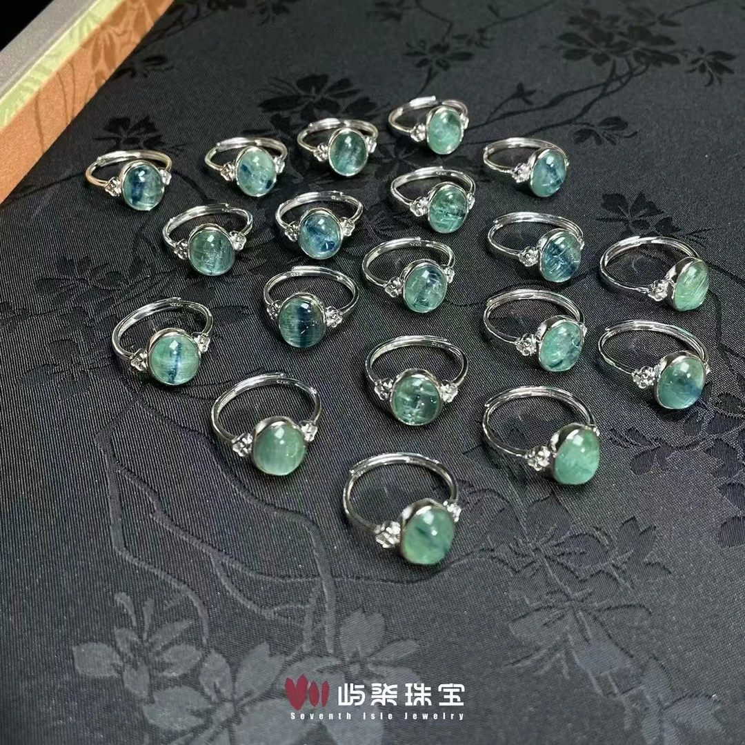 【要努力】D447 水晶银S925镶嵌 蓝绿晶蛋面戒指多样性发一