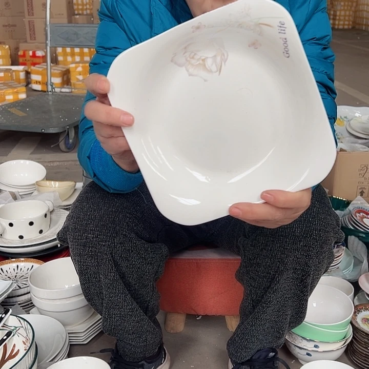 陶瓷工艺餐具玫瑰方盘4只微瑕