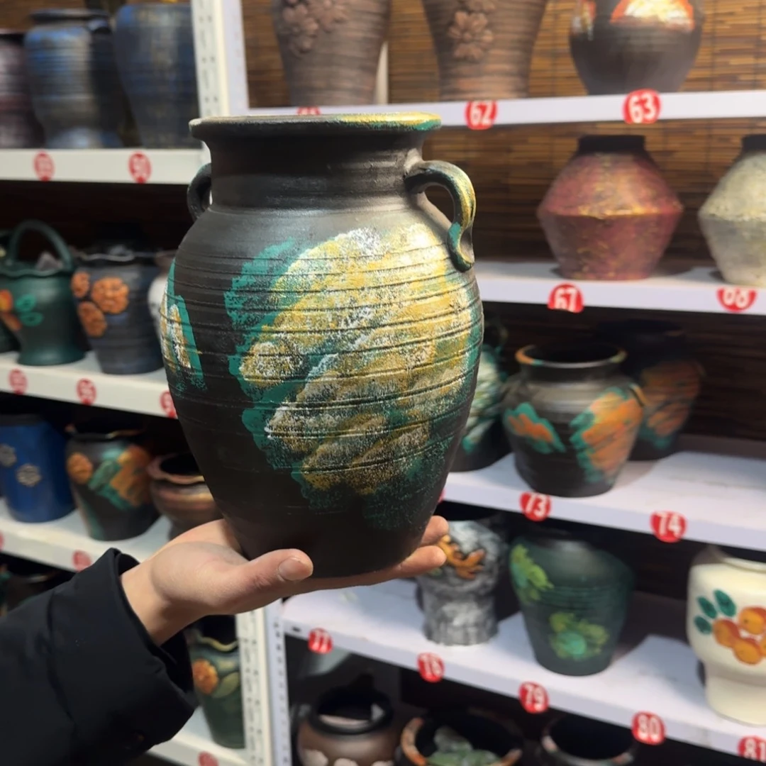 红陶红陶浮雕花盆炸炸炸