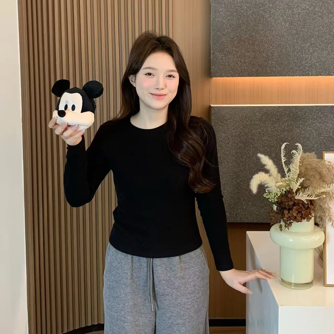 小羽酱小个子定制秋冬百搭休闲显瘦圆领内搭保暖锁温德绒长袖T恤