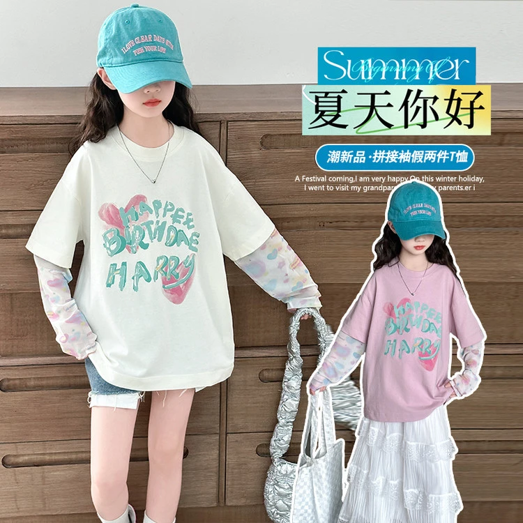 女童夏季薄款短袖防晒袖T恤2025新款中大童女孩儿童夏款速干半袖t