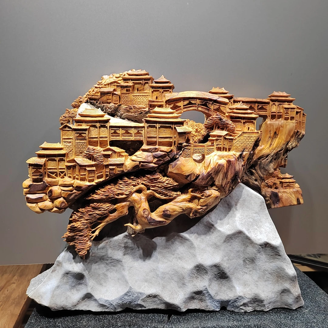 天宫之城，北太行易县料根雕摆件，高油高密纯手工雕刻匠心之作
