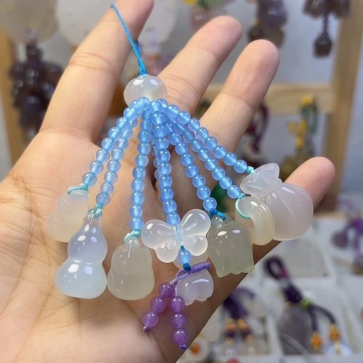 手机挂件，蓝色款流苏多宝