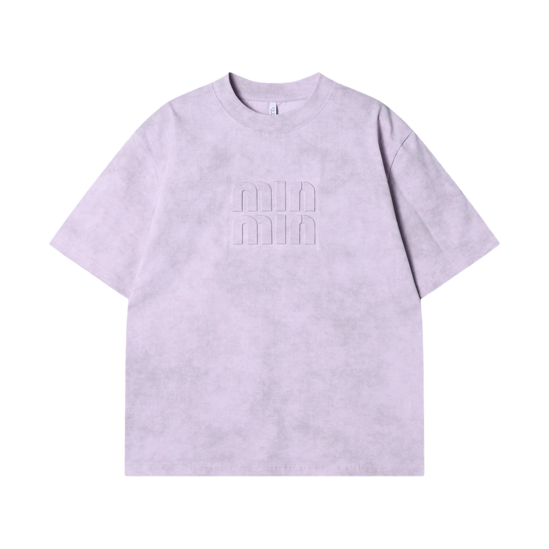 夏季高级感新款美式洒金立体字母短袖T恤休闲圆领宽松百搭上衣