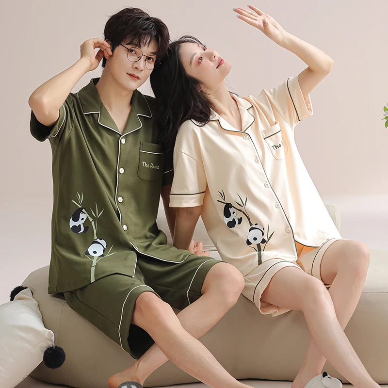 情侣睡衣女夏季纯棉薄款短袖短裤男新款可爱夏天家居服套装可外穿