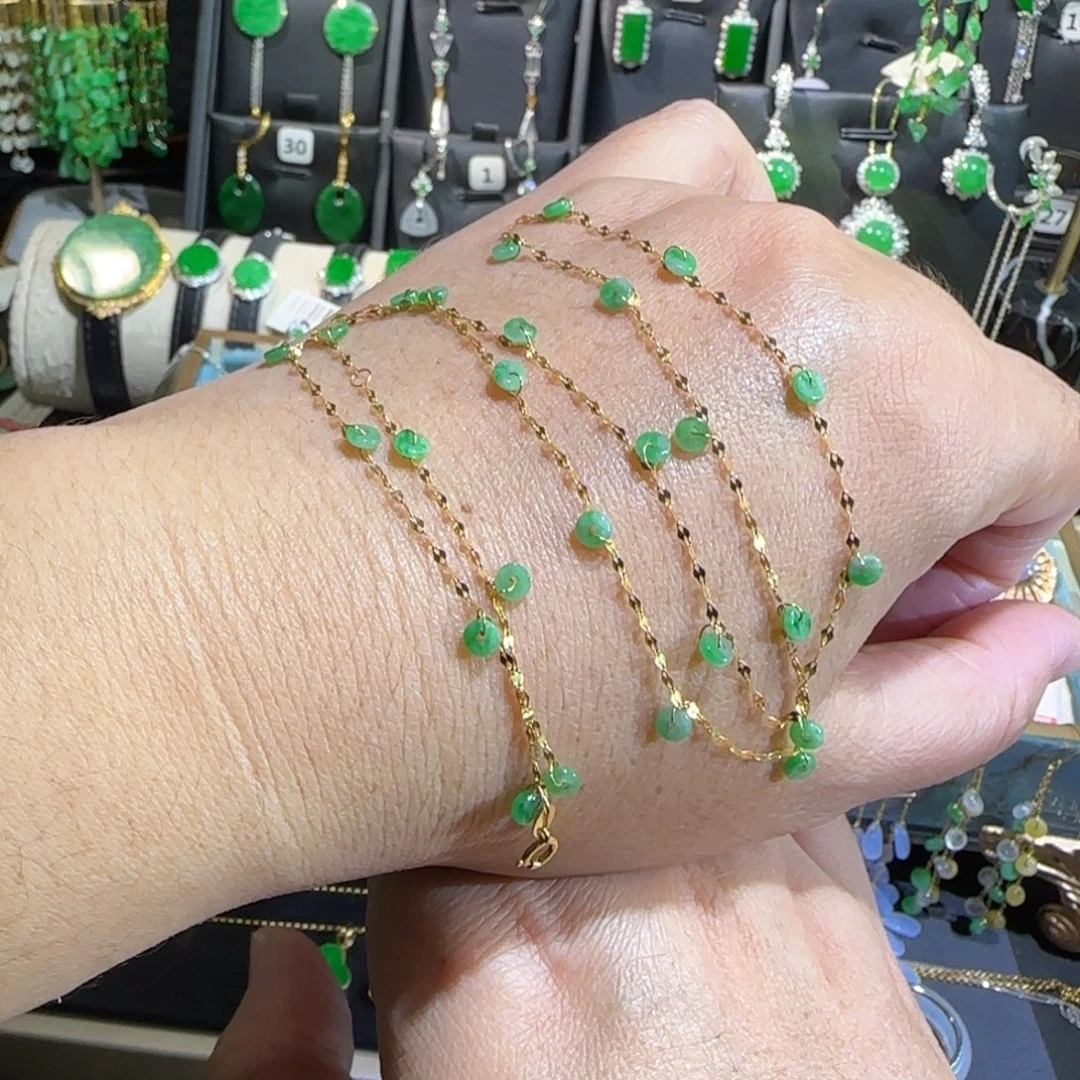 翡翠18K金镶嵌颈饰满天星50cm