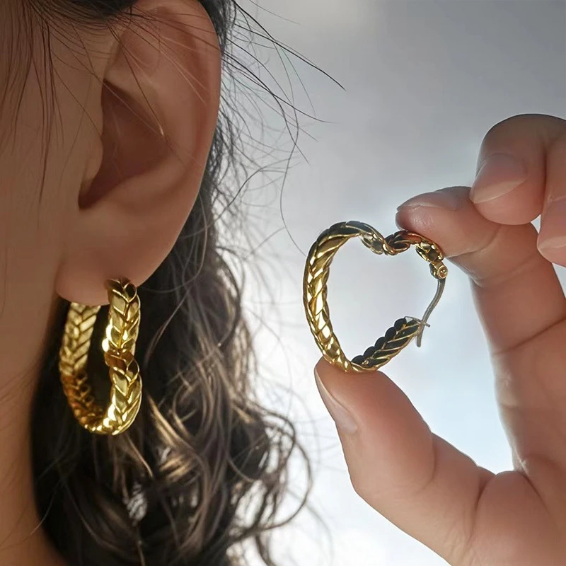 铜合金耳饰 麦穗心形耳环轻奢高级感金色钛钢耳饰小众设欧美气质