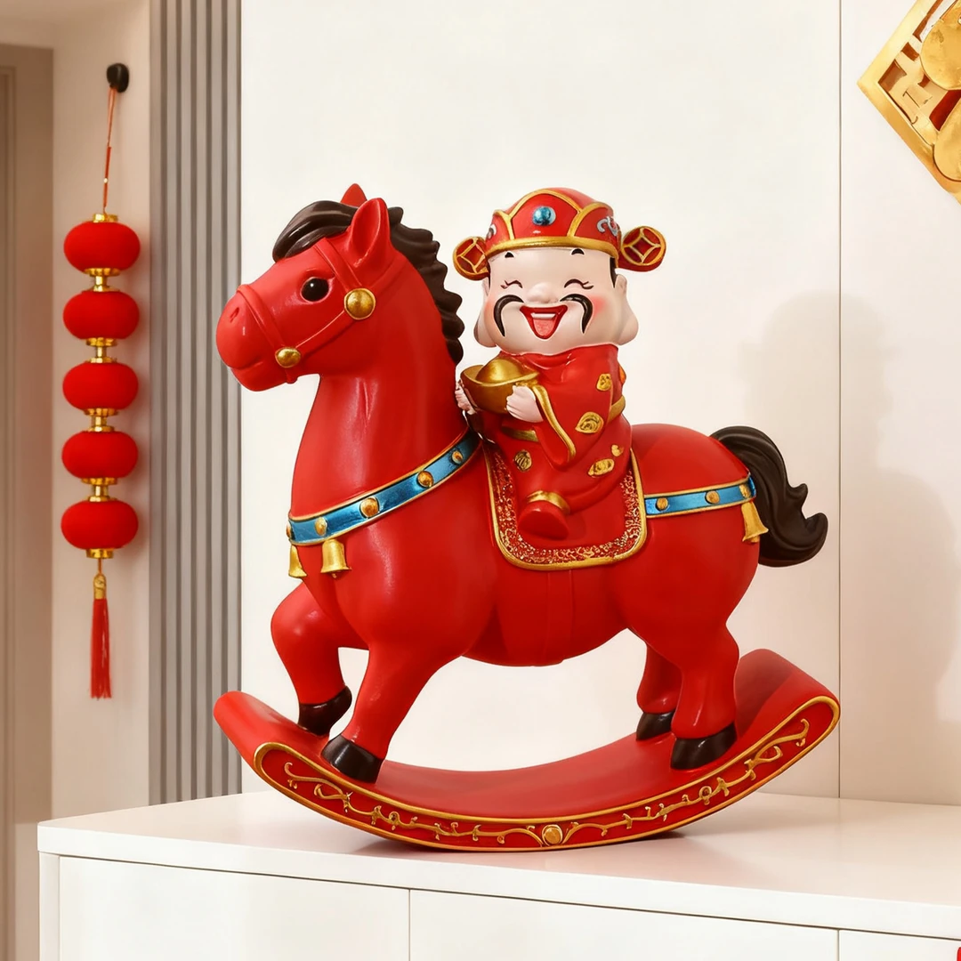 创意马年马上发财吉祥物财神摇摇马摆件客厅玄关桌面装饰品礼物