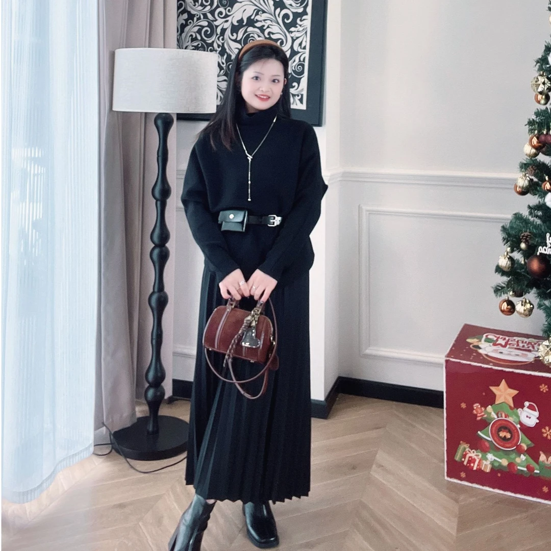 【PGXIAOM】小二定制黑色风琴百褶长半裙QZ5673