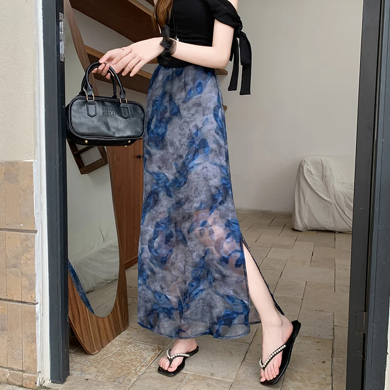 高品质高腰显瘦百搭洋气飘逸感鱼尾裙半身裙重工晕染裙子