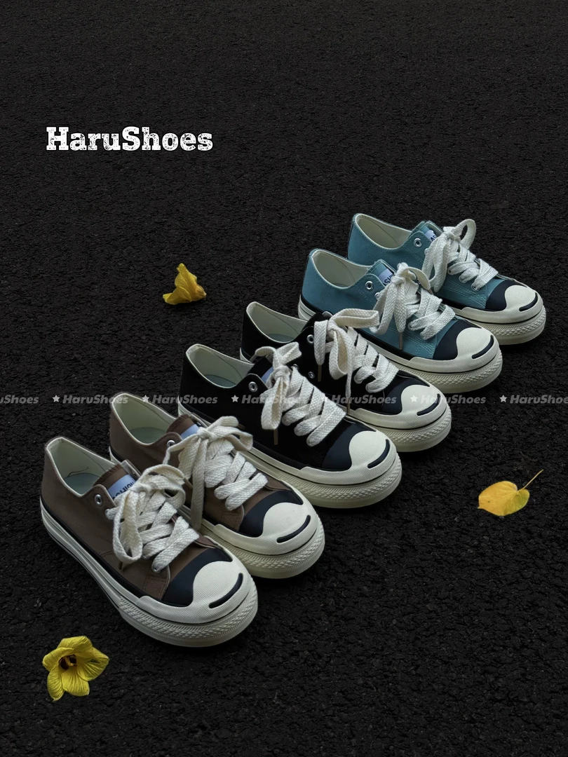 HaruShoes开口笑帆布鞋秋季新款复古经典小众透气增高厚底潮鞋