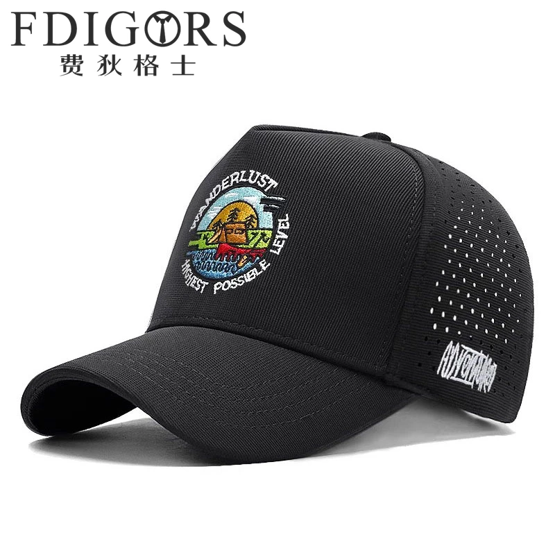 FDIGORS高顶网眼帽子男款夏季透气刺绣防晒鸭舌帽大头围棒球帽