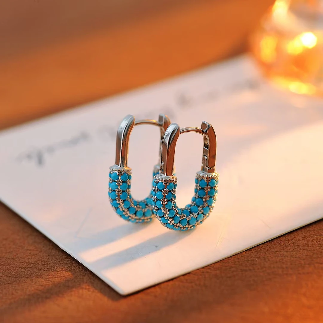 925银耳饰 u型蓝耳环耳坠耳饰