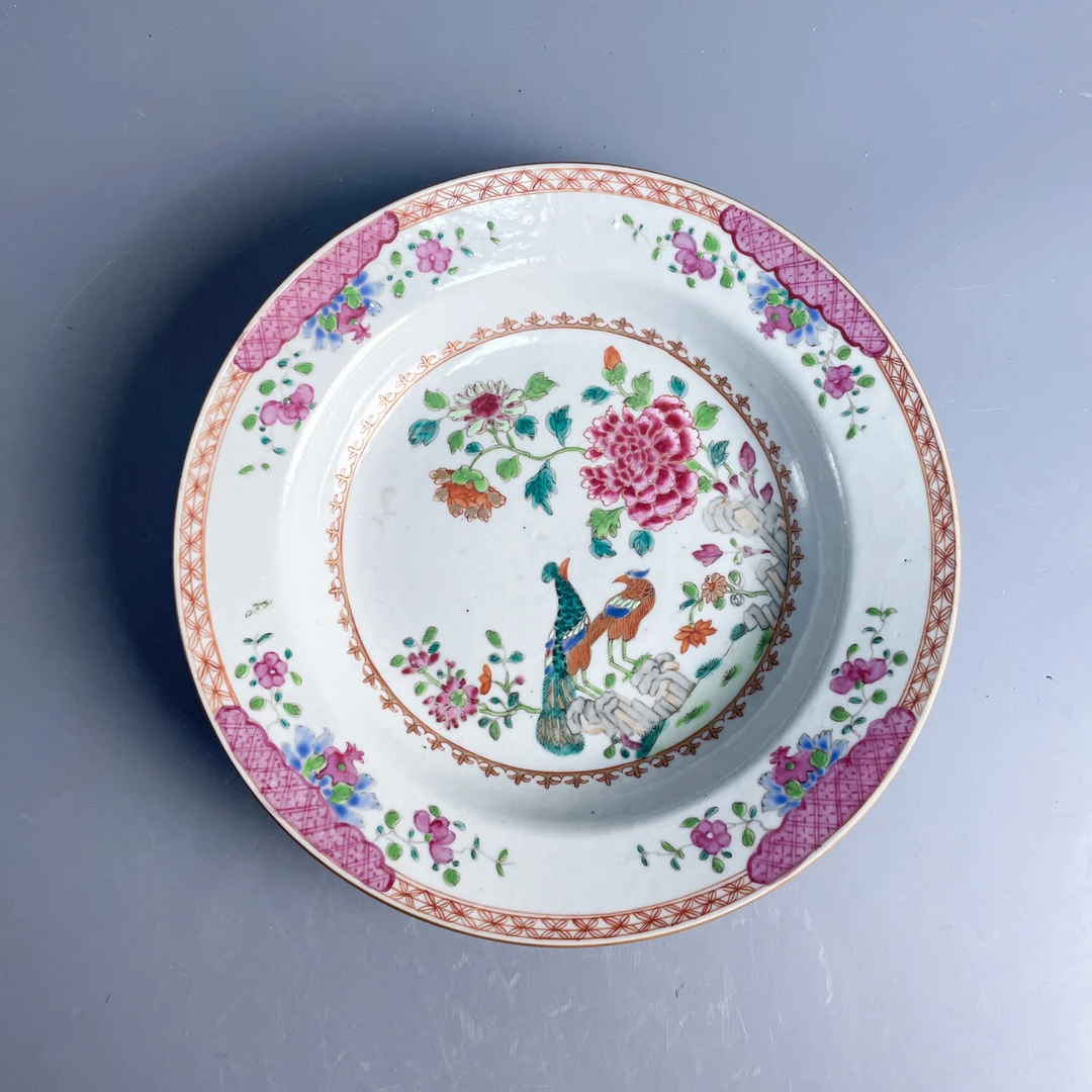 清乾隆粉彩孔雀牡丹纹盘1-M25K6001298