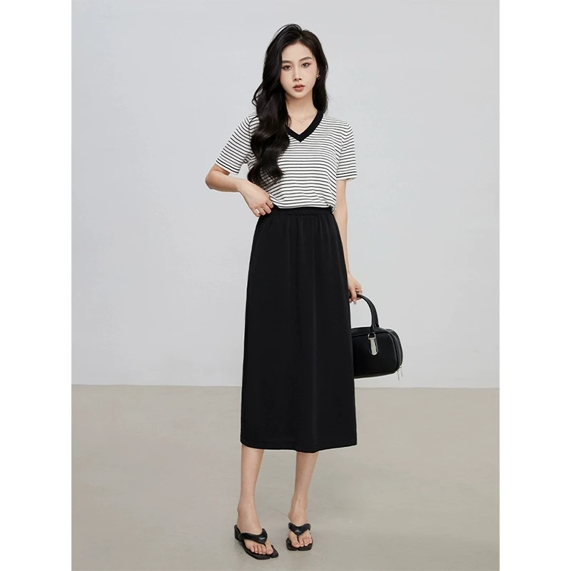 薄荷半身裙中长裙设计感清香O型直筒高腰透气薄款春色满园关不住