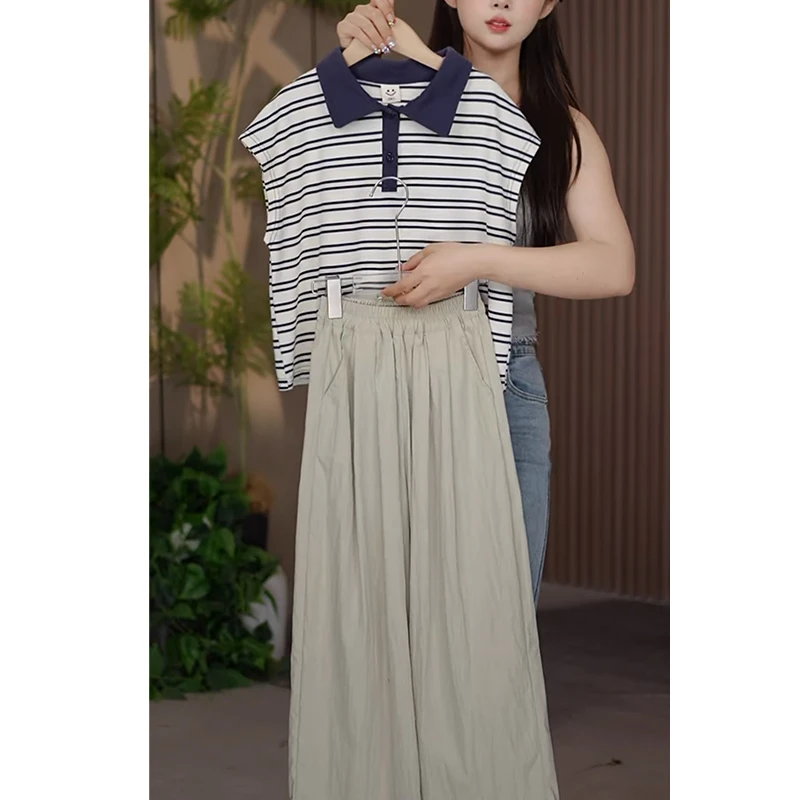 女童套装夏季条纹背心+山本裤时尚休闲阔腿两件套