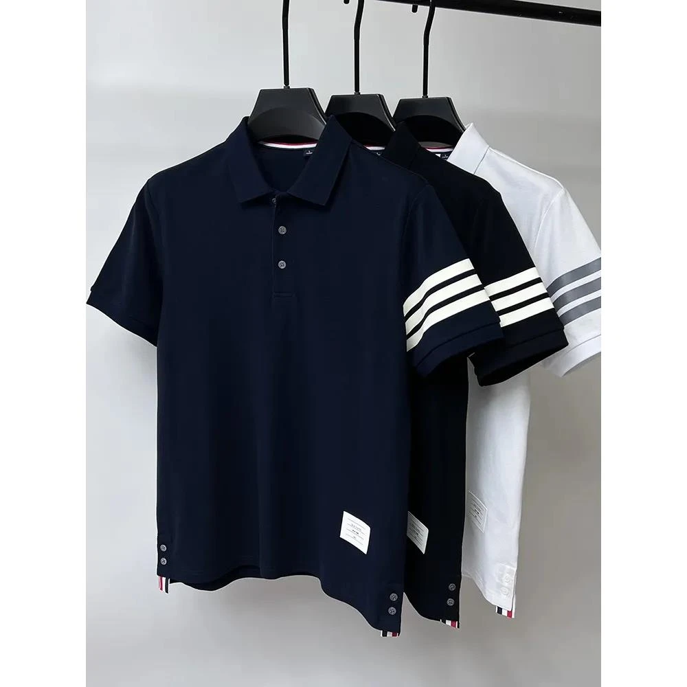 300斤大码时尚下摆开叉条纹polo衫短袖t恤男士夏季潮牌半袖上衣服