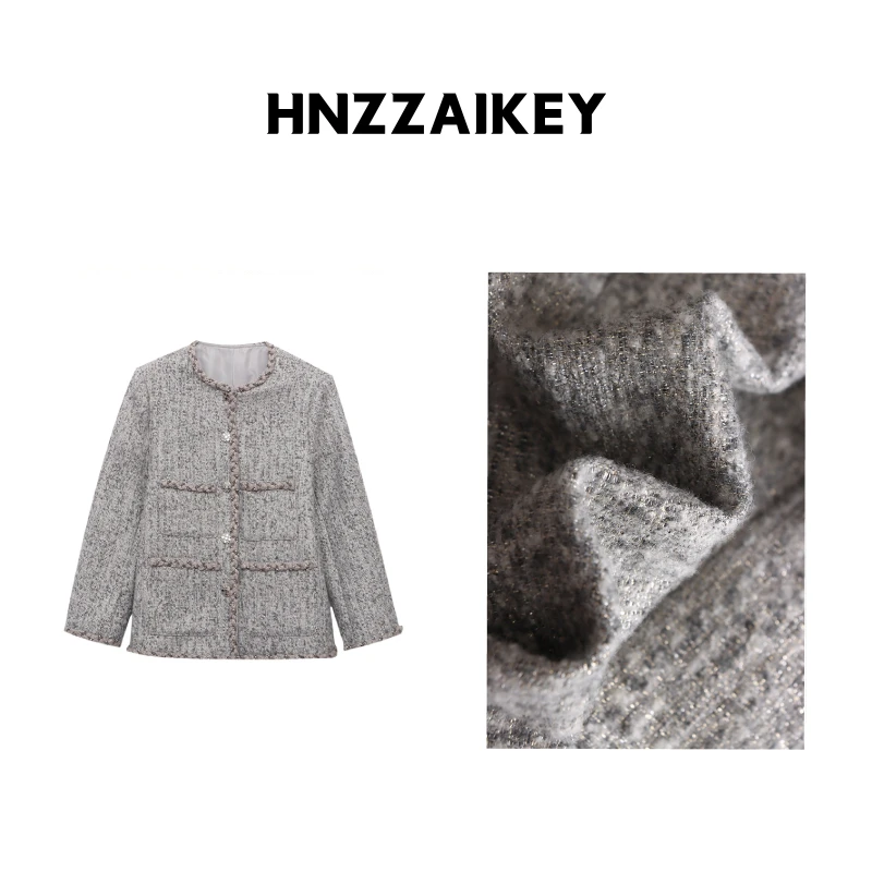 HNZZAIKEY 法式轻奢高级感羊毛粗花呢廓形小香风外套 SN7815