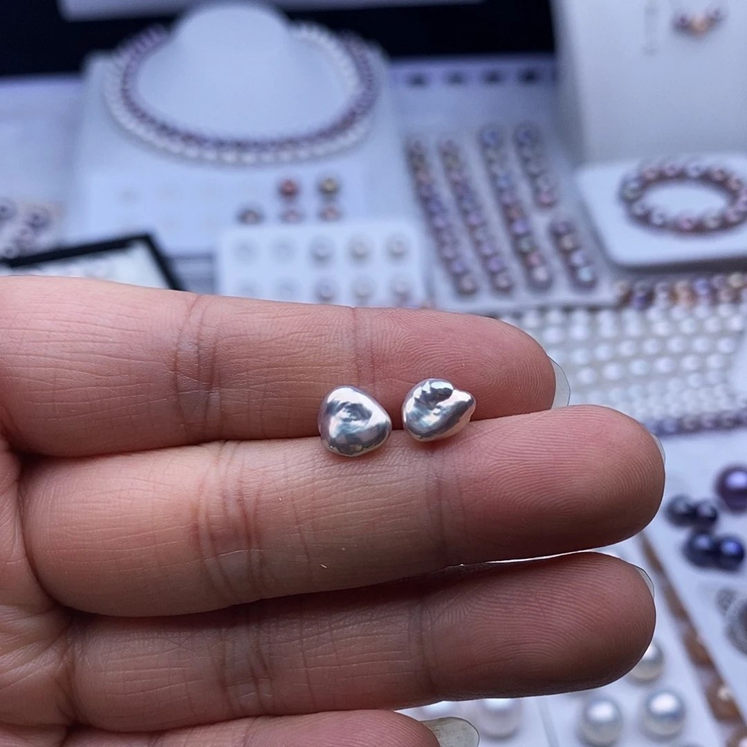 耳饰淡水珍珠银S925镶嵌极光花瓣耳钉