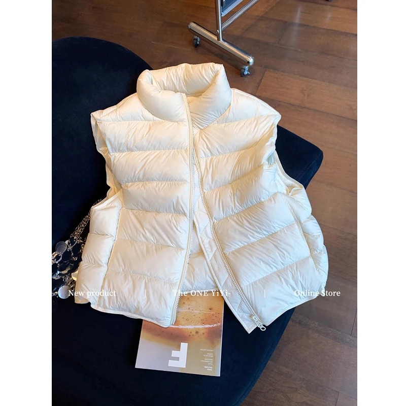 奶白色立领排骨羽绒服无袖马甲女2025秋冬新款高级感简约保暖外套