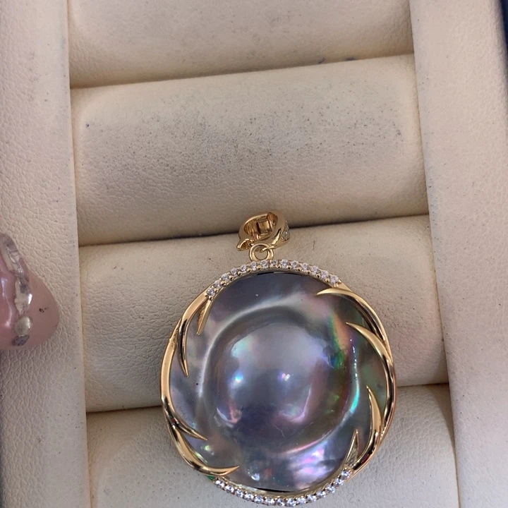 银S925镶嵌颈饰拼合珍珠（马贝珠）