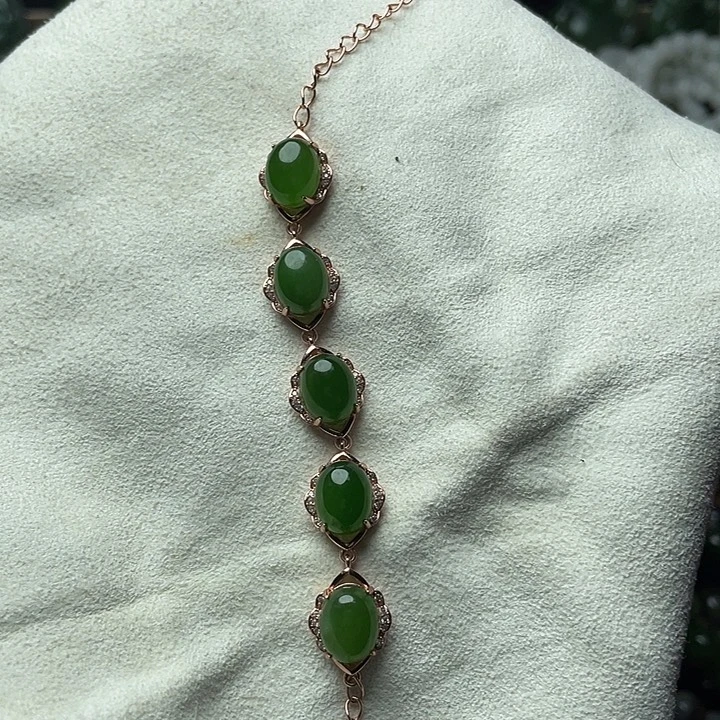 和田玉（碧玉）银S925镶嵌手链