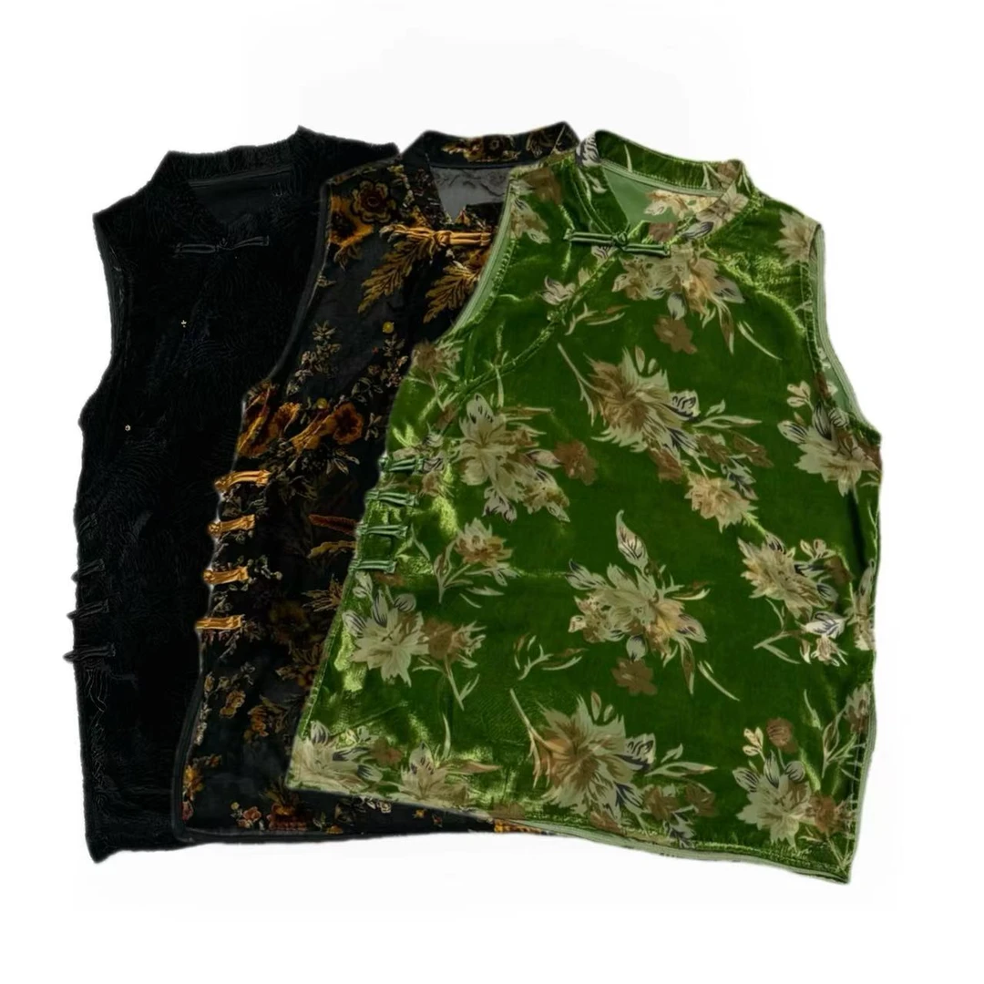 28016#夏季新中式《海棠之约》女提花时尚潮流气质百搭复古坎袖上衣