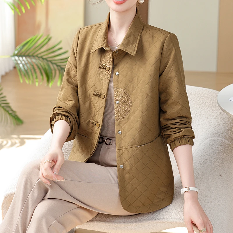 妈妈洋气刺绣外套中年女装春装外衣中老年人春秋季新中式薄款上衣