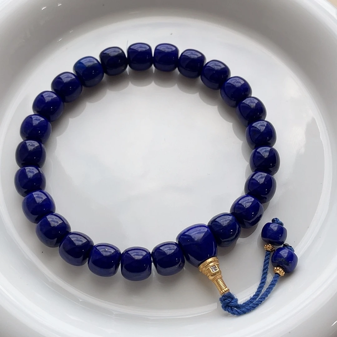 青金石银S925镀金镶嵌9mm极品黑加仑老型手串