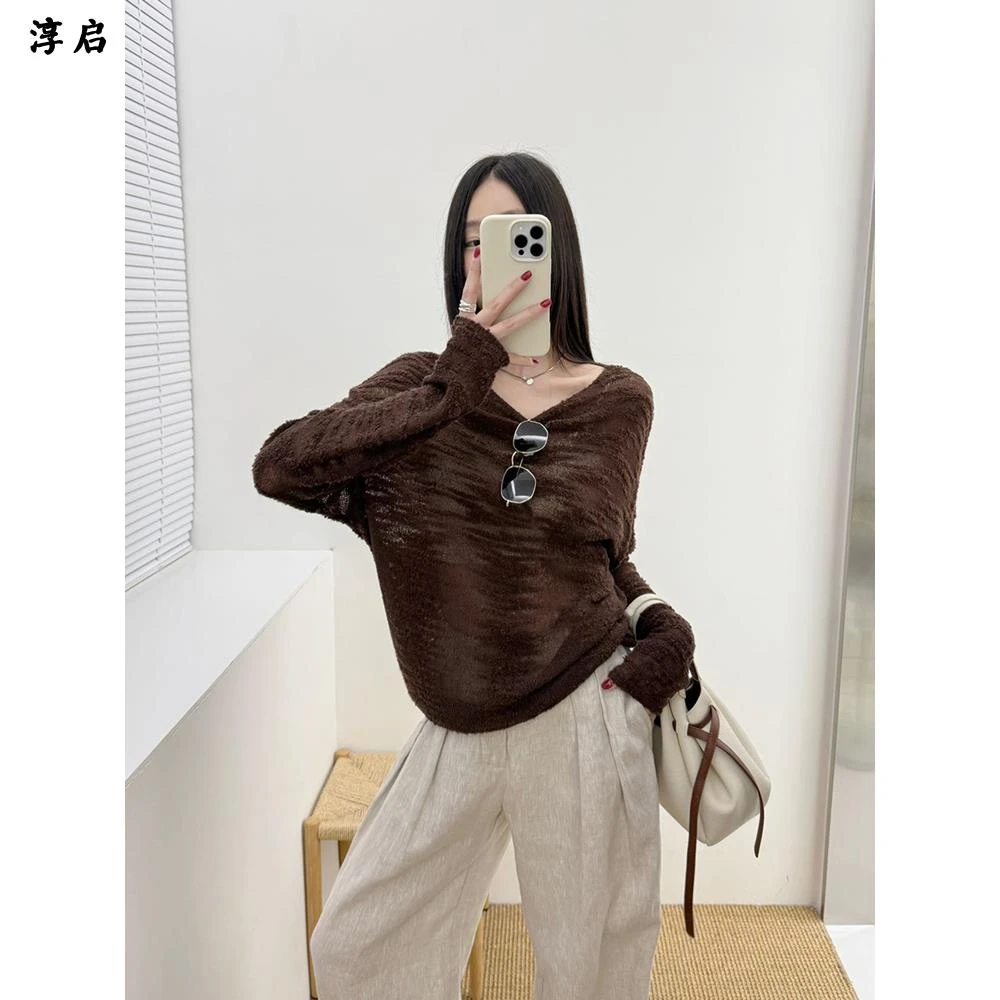 淳启时尚显瘦韩系长袖针织衫恤女秋季新款高级感慵懒宽松罩衫上衣