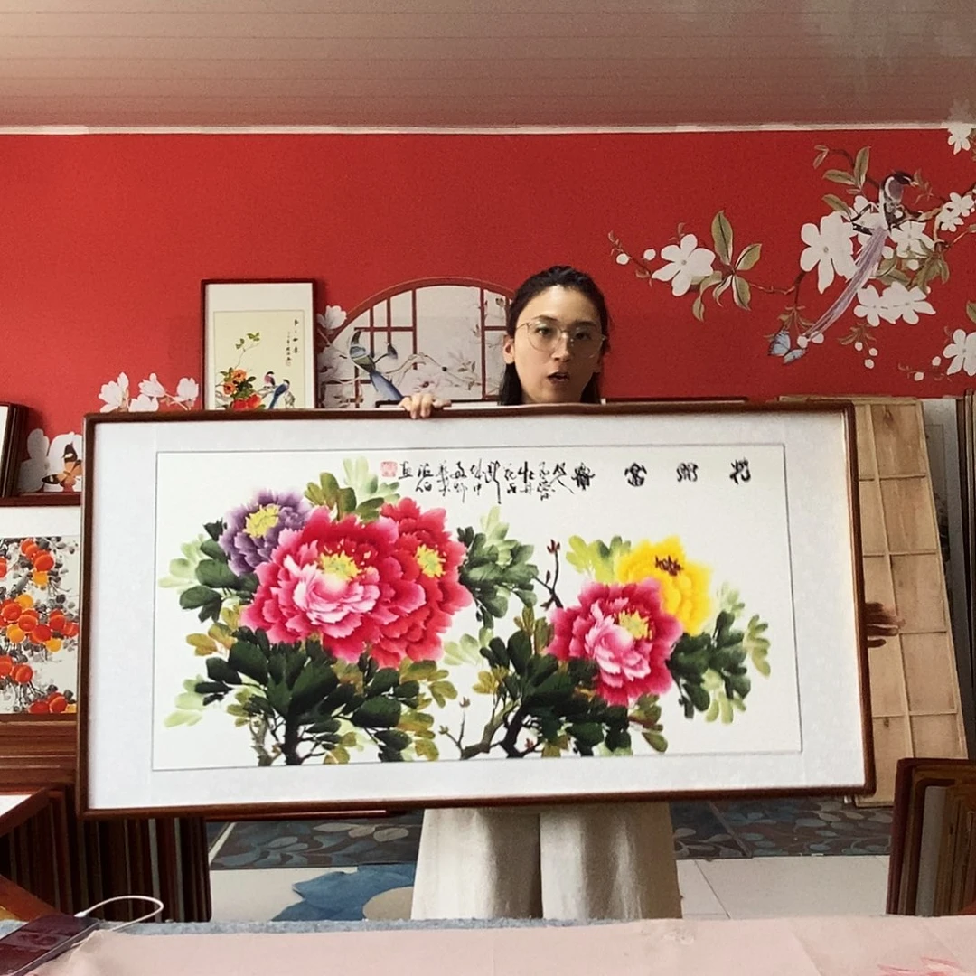 国画手写手绘国画作品62✖️122带框包邮