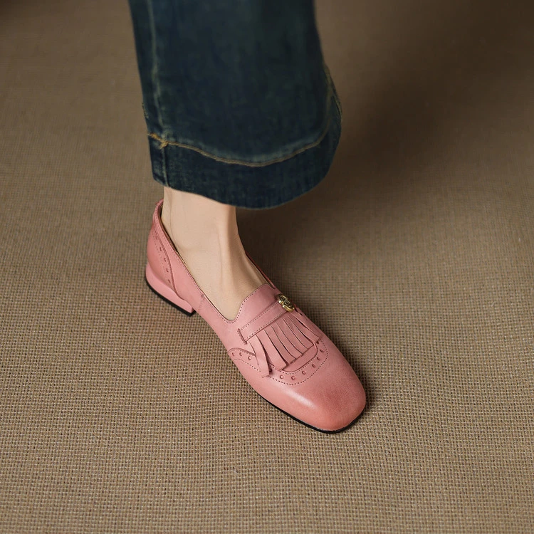 2cm 复古百搭舒适软底单鞋春秋简约休闲时尚流苏单鞋英伦风小皮鞋