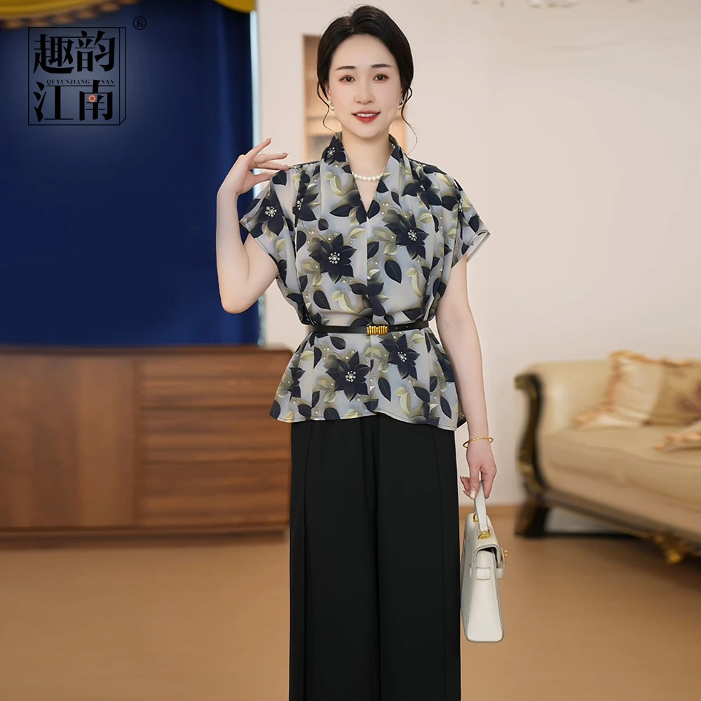 趣韵江南妈妈装印花休闲套装高级感中式文艺气质时尚夏季两件套
