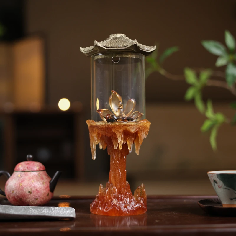 【萱时】梵净山香炉 琥珀色(琉璃S0531)茶道零配