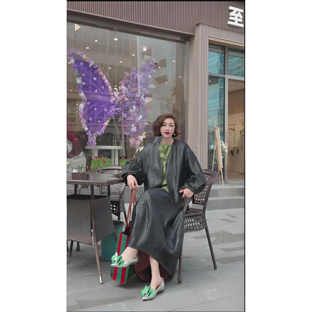 【香云纱半裙】28176097款中长款休闲复古半裙长83左右