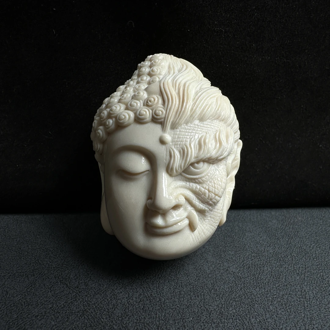 K5776天然猛犸牙雕刻 佛头一念之间 42*57*37mm支持鉴定 假一罚四