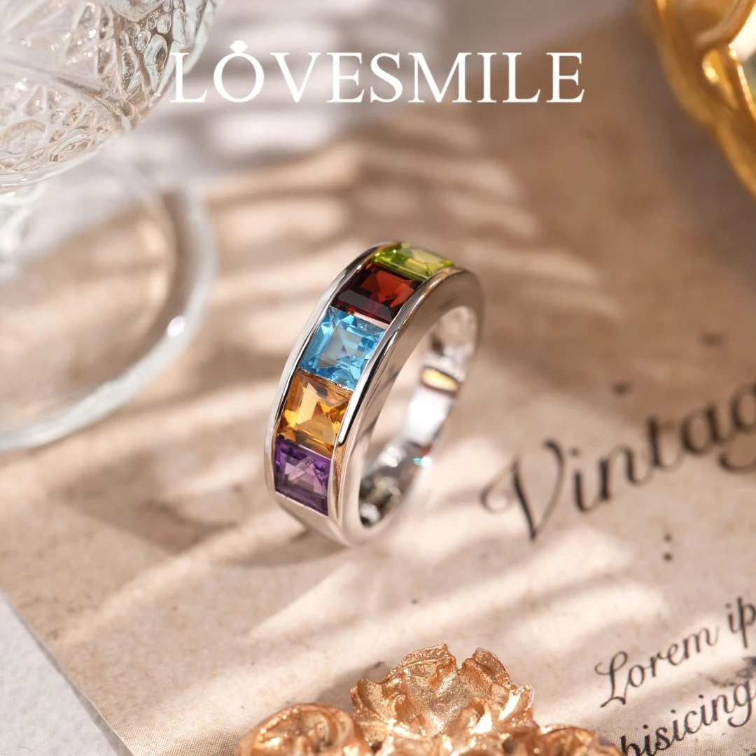 S925银水晶戒指五彩精致简约气质日常百搭