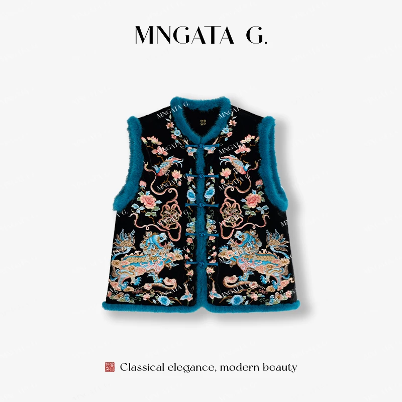 MNGATA G.宫小妍【新中式·麒麟】真丝苏绣盘金新中式马甲5081550