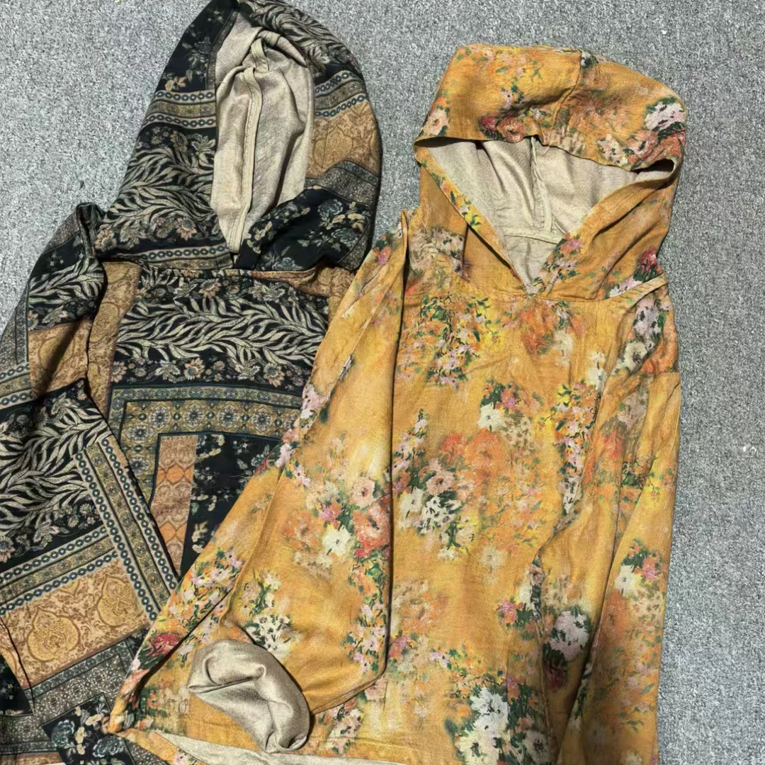 25-144 数码印花纯麻纱高支高密休闲帽衫