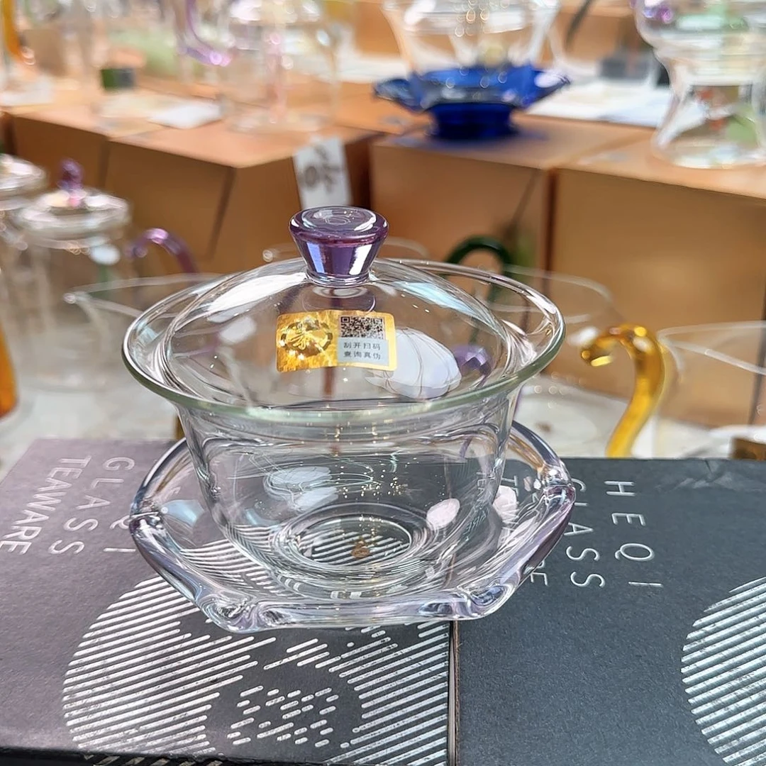 禾器禅语盖碗浅紫色