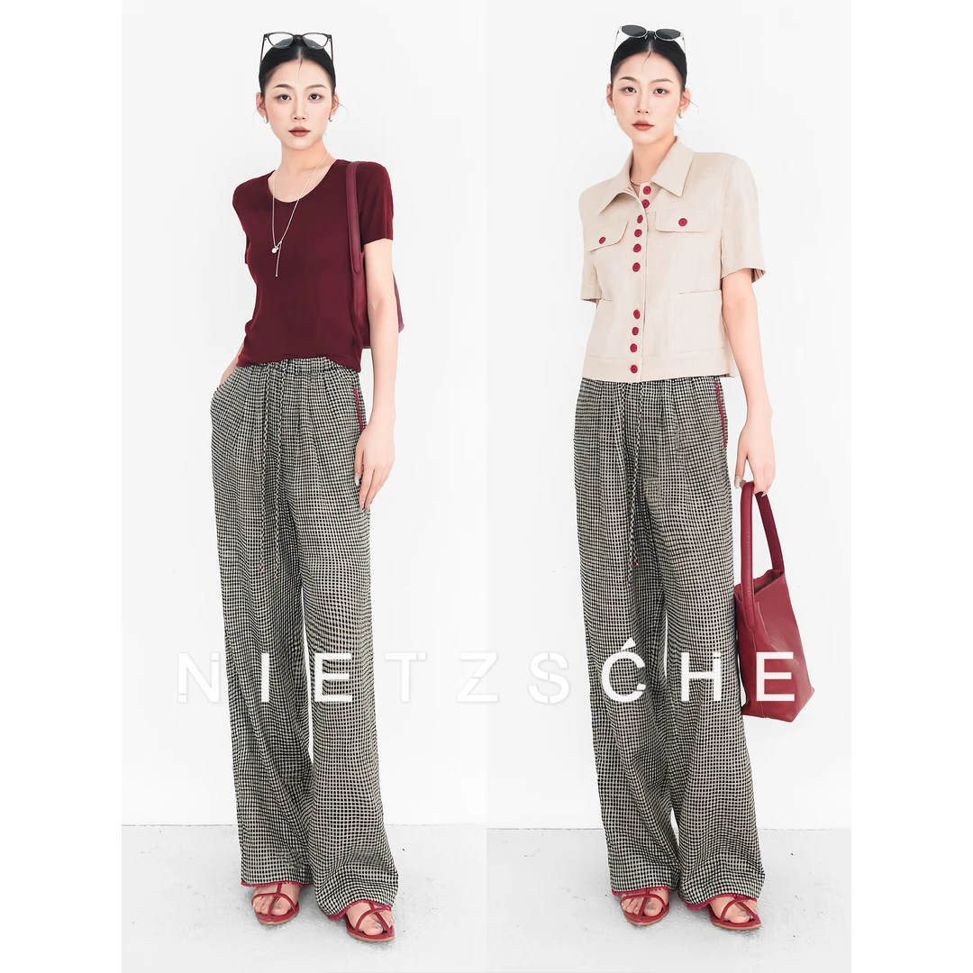 Nietzsche｜红边格子裤｜1oo%亚麻 色织格子裤 老钱经典休闲裤5027