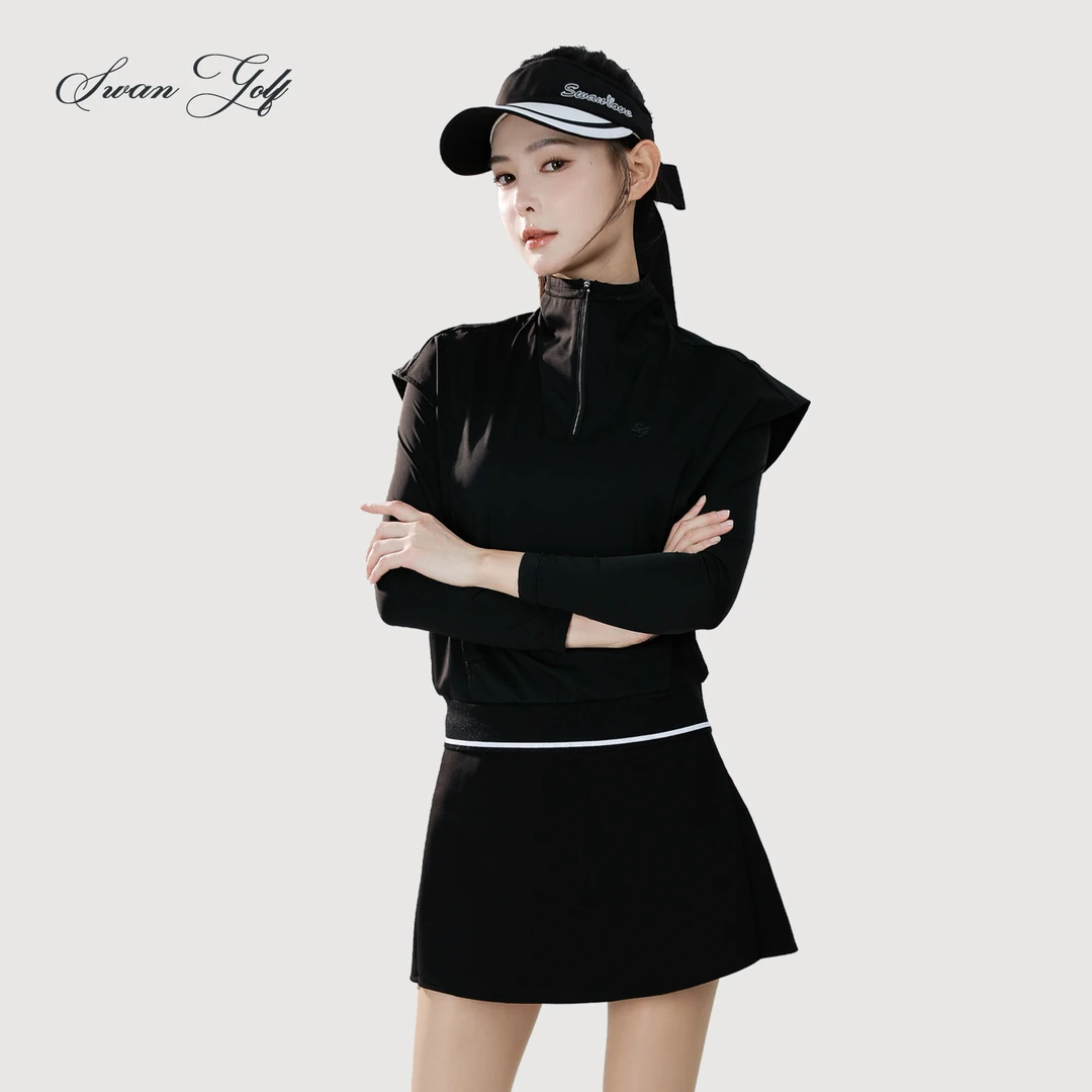 高尔夫女装秋冬立领假两件厚款运动长袖套装拉链式纯色百搭透气