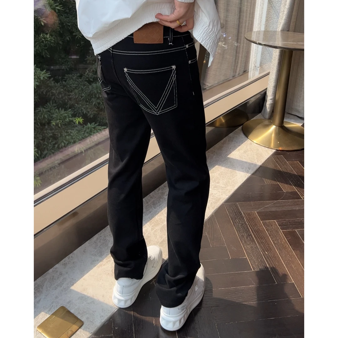 【明线撞色黑四面弹】秋季BV风痞帅男装老钱莱赛尔弹力直筒牛仔裤子