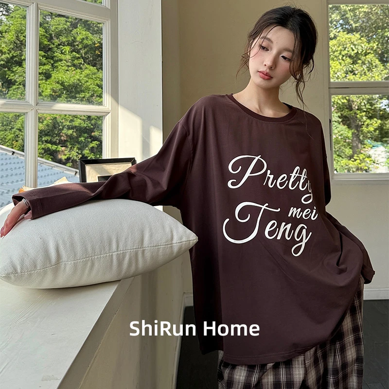 拾润2025女士春秋季睡衣套装柔软棉长袖长裤家居服休闲宽松慵懒风