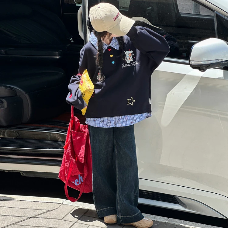 小女孩衣服女童秋款套装6-12岁潮款高级感中大童童装假两件学院风